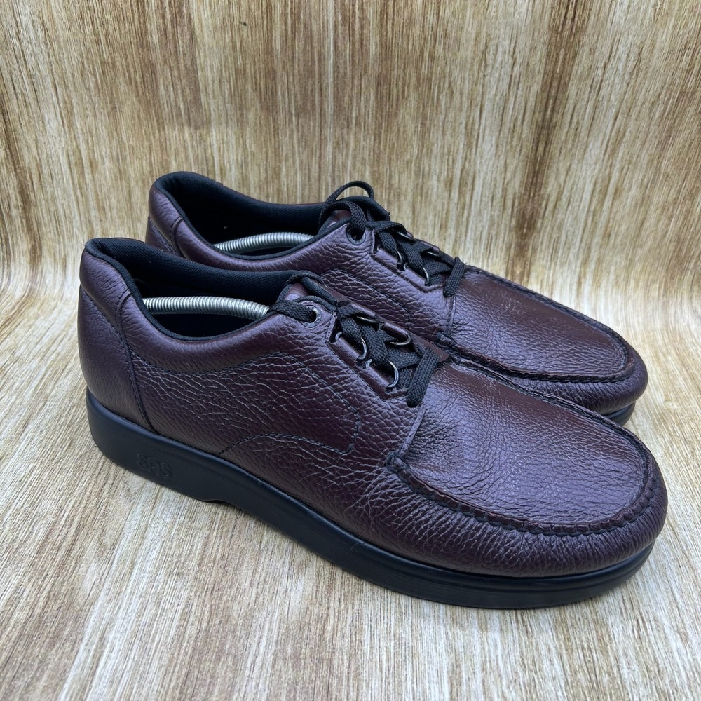 SAS Bout Time Walking Shoes Men's Size 13 M Burgundy Pebbled Leather Moc Toe